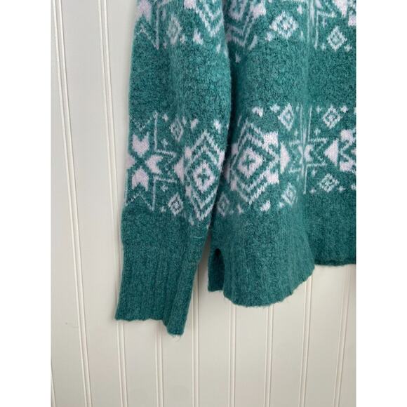 J. Crew Sweater Fair Isle Women's Large Blue Wool Knit Casual Crewneck Pullover - Picture 2 of 5